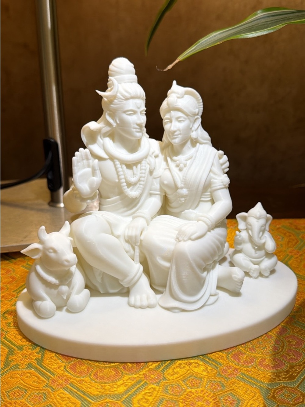 White 3D printed Shiva Parvati with Ganesha and Nandi Statue